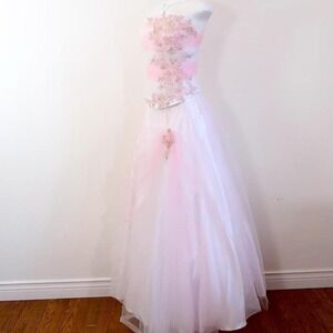 alyce pink tulle prom dress floral sequin ballgown y2k princess size 16